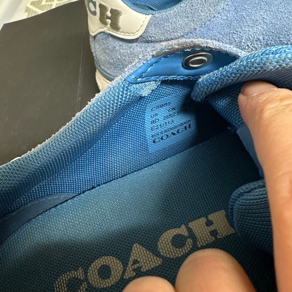 COACH Clip Low Top Embroidered Logo Sneakers Racer Blue Suede Sz 8D MENS US - Picture 9 of 9